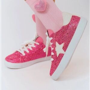 NWOB! Lola + the Boys Diamonds and Pearls Sparkle Sneakers in Pink White Size 13
